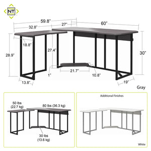 NTense Quest Gaming L Desk with CPU Stand - Gray