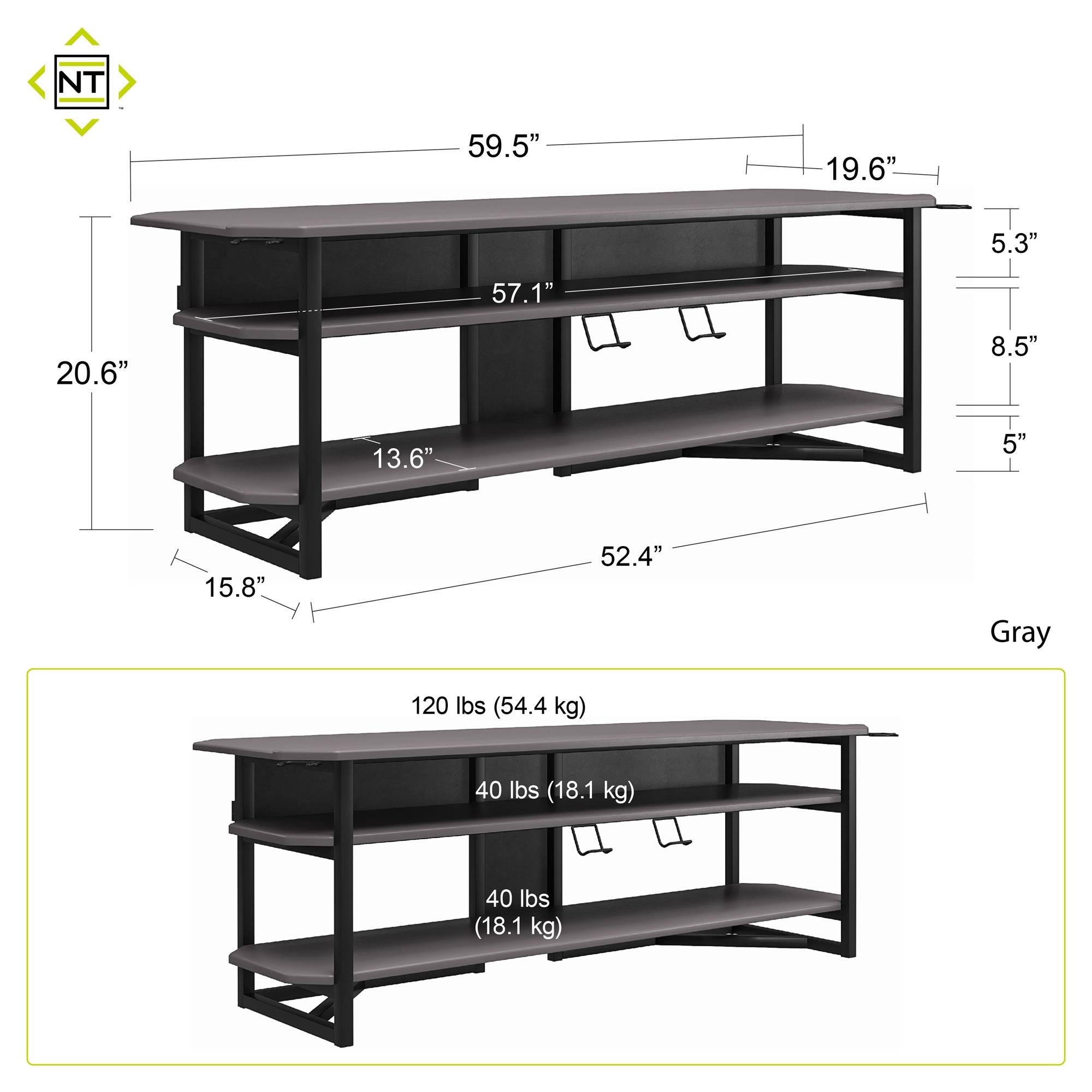 NTense Quest Gaming TV Stand for TVs up to 65" - Gray