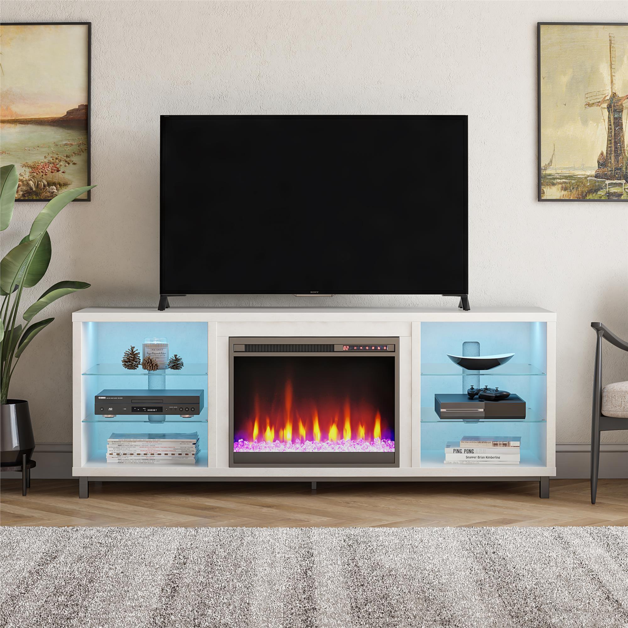 Ameriwood Home Lumina Deluxe Fireplace TV Stand for TVs up to 70" - Plaster - 66”-70”
