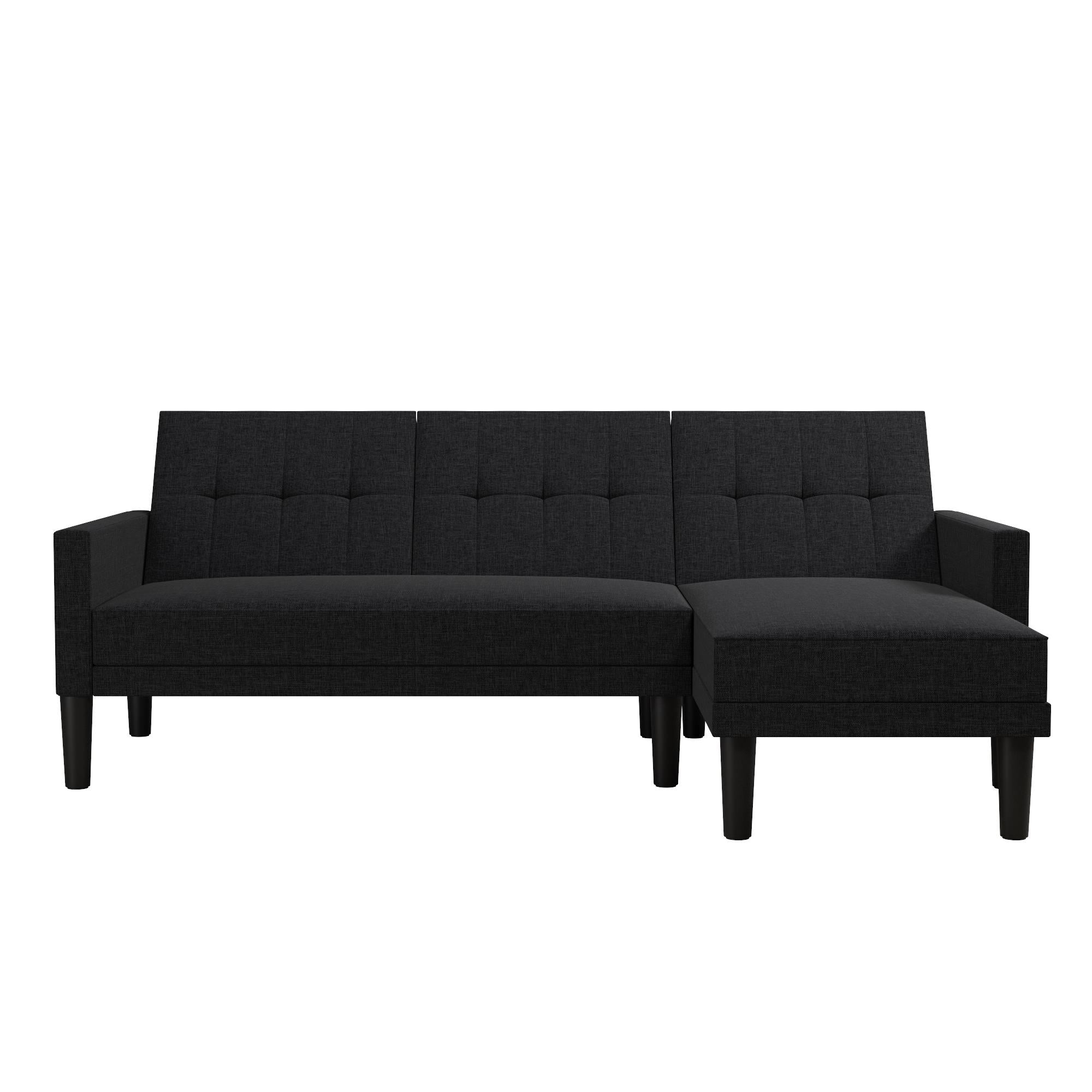 DHP Haven Small Space Sectional Sofa Futon, Dark Gray Linen - Dark Gray