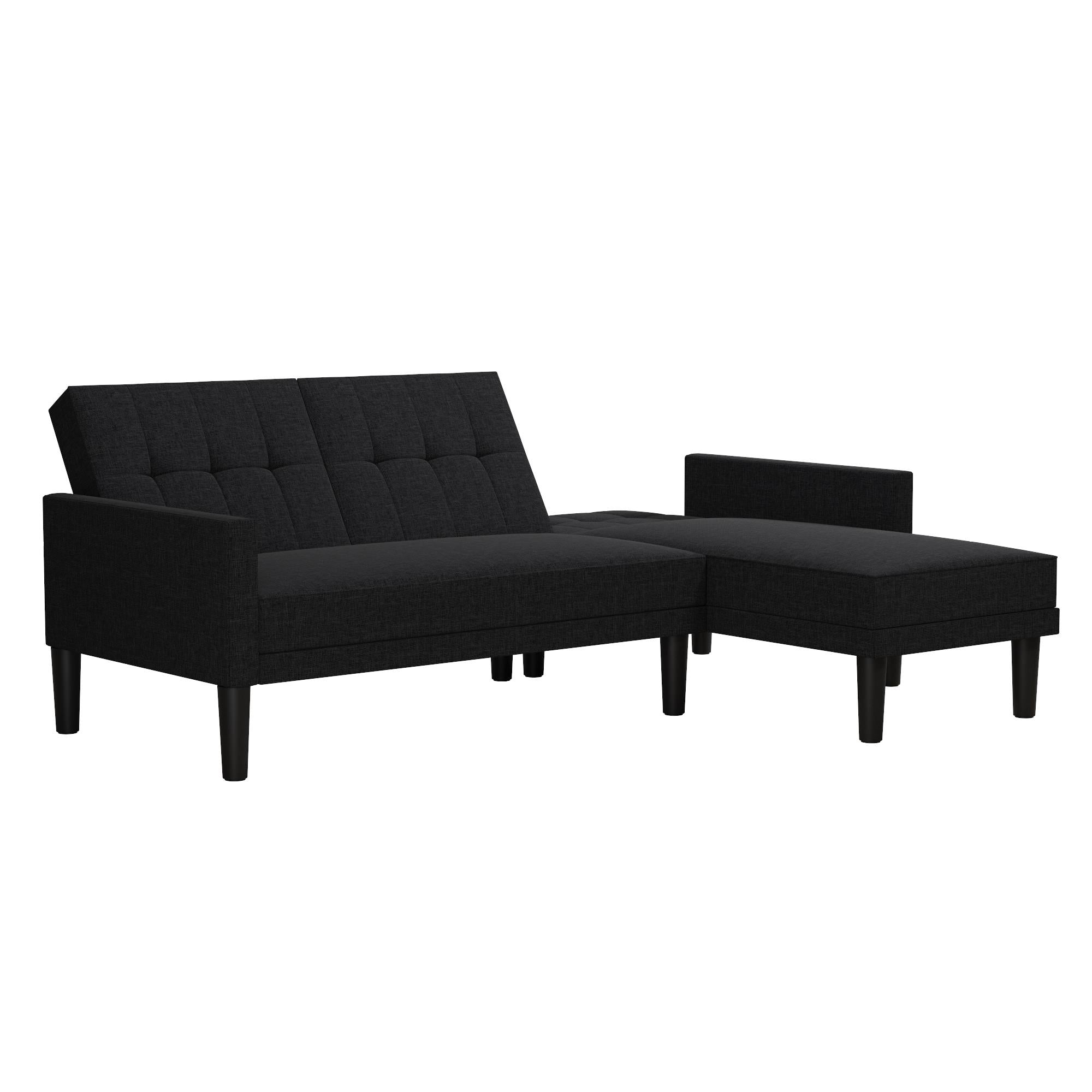 DHP Haven Small Space Sectional Sofa Futon, Dark Gray Linen - Dark Gray