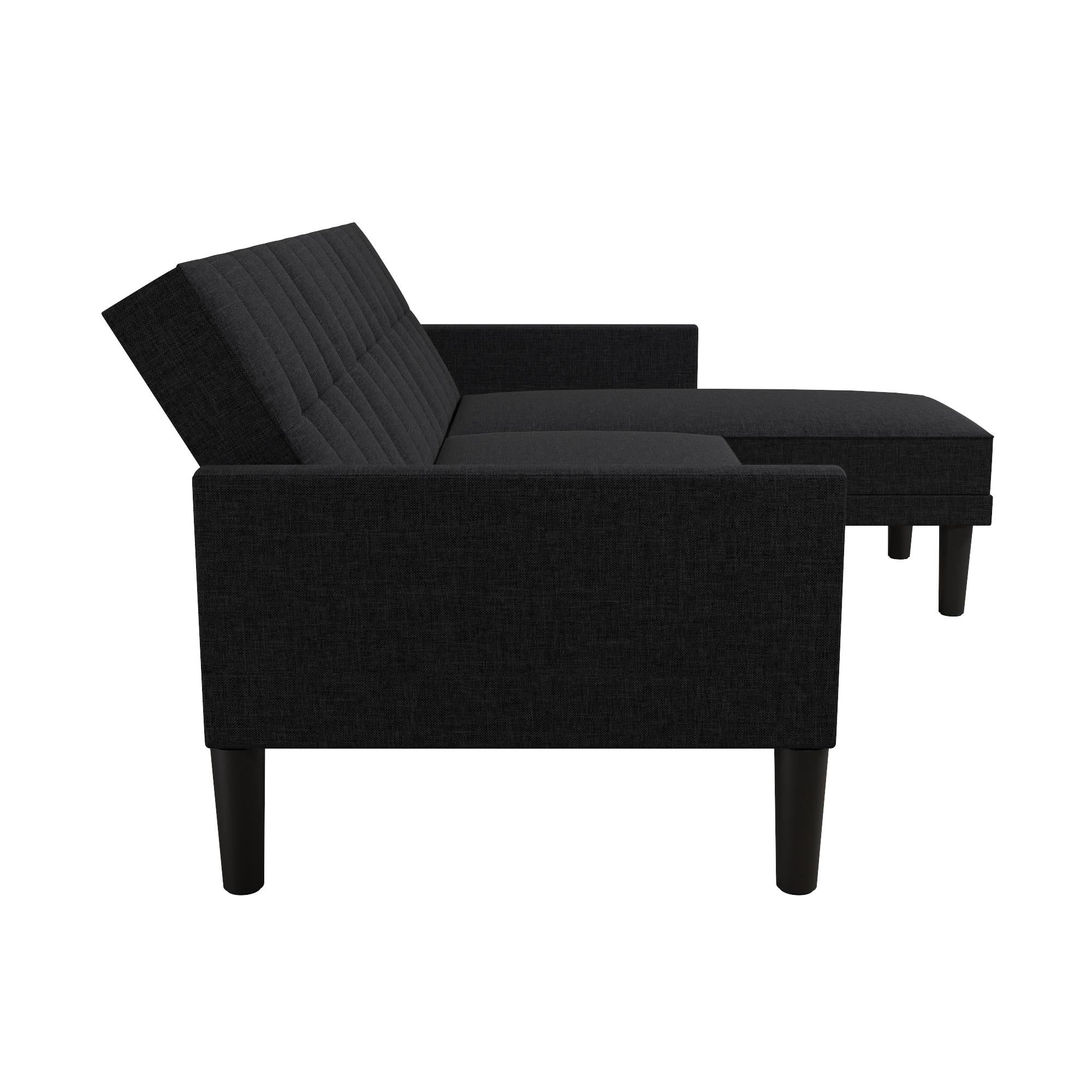 DHP Haven Small Space Sectional Sofa Futon, Dark Gray Linen - Dark Gray