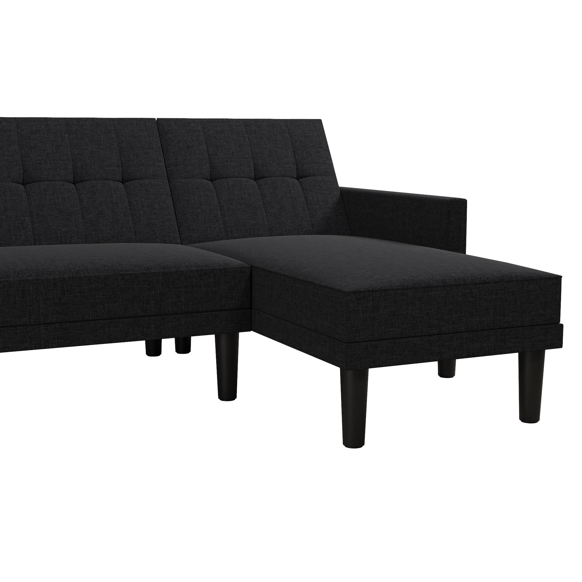 DHP Haven Small Space Sectional Sofa Futon, Dark Gray Linen - Dark Gray