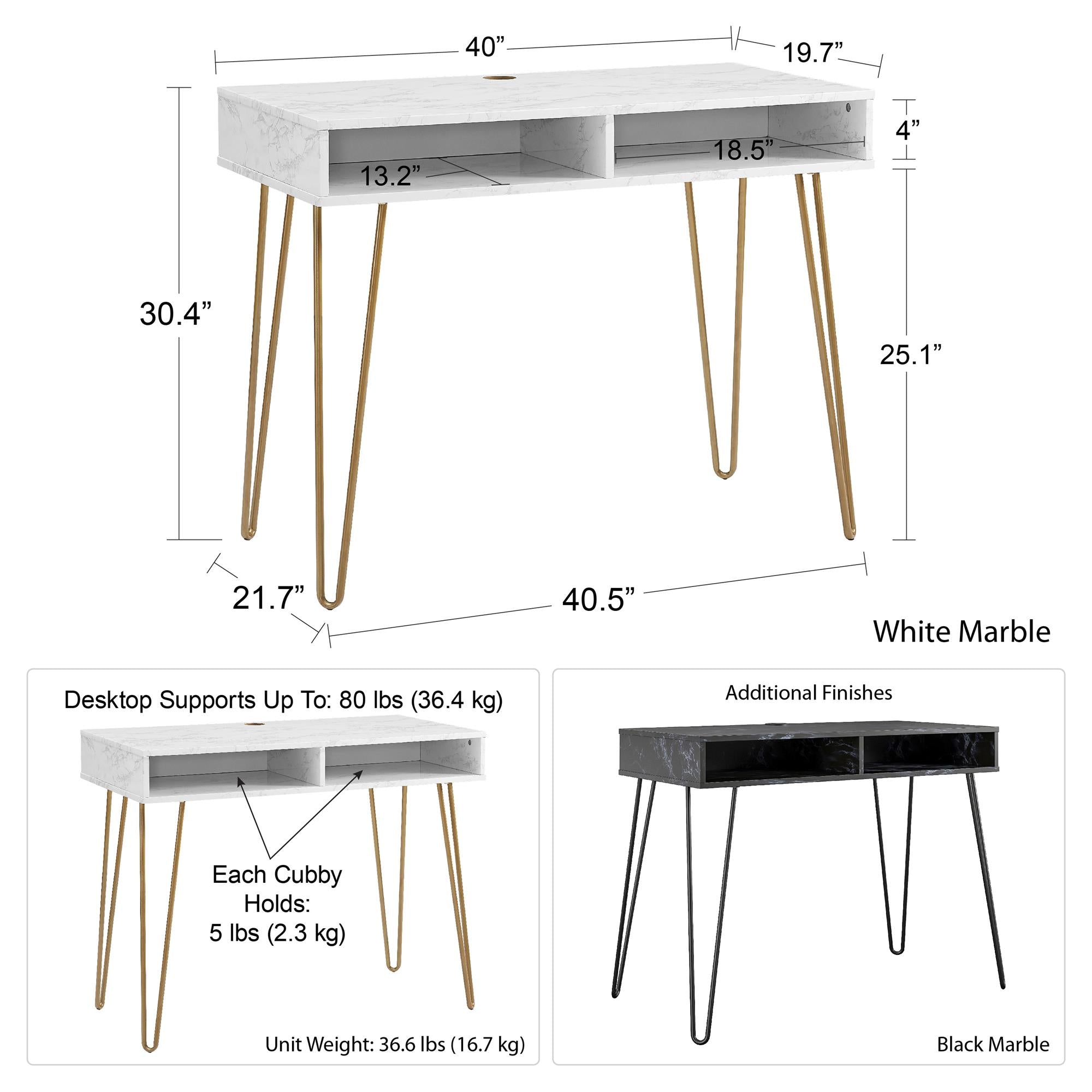 Novogratz Athena Computer Desk with Storage - Black Marble