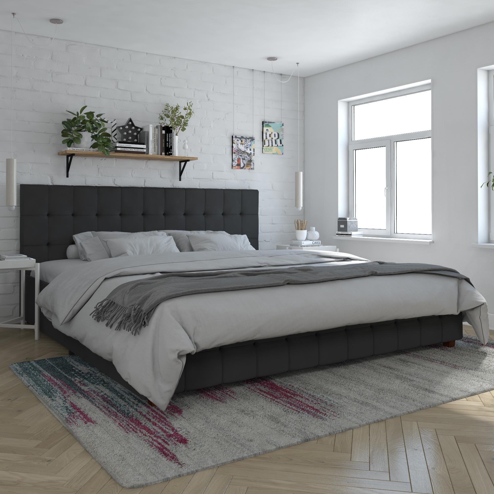 CosmoLiving Elizabeth Upholstered Bed with Storage - Black - King