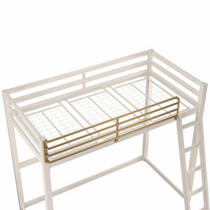 Max & Finn Haven Twin Metal Loft Bed, White & Gold Bars - White - Twin