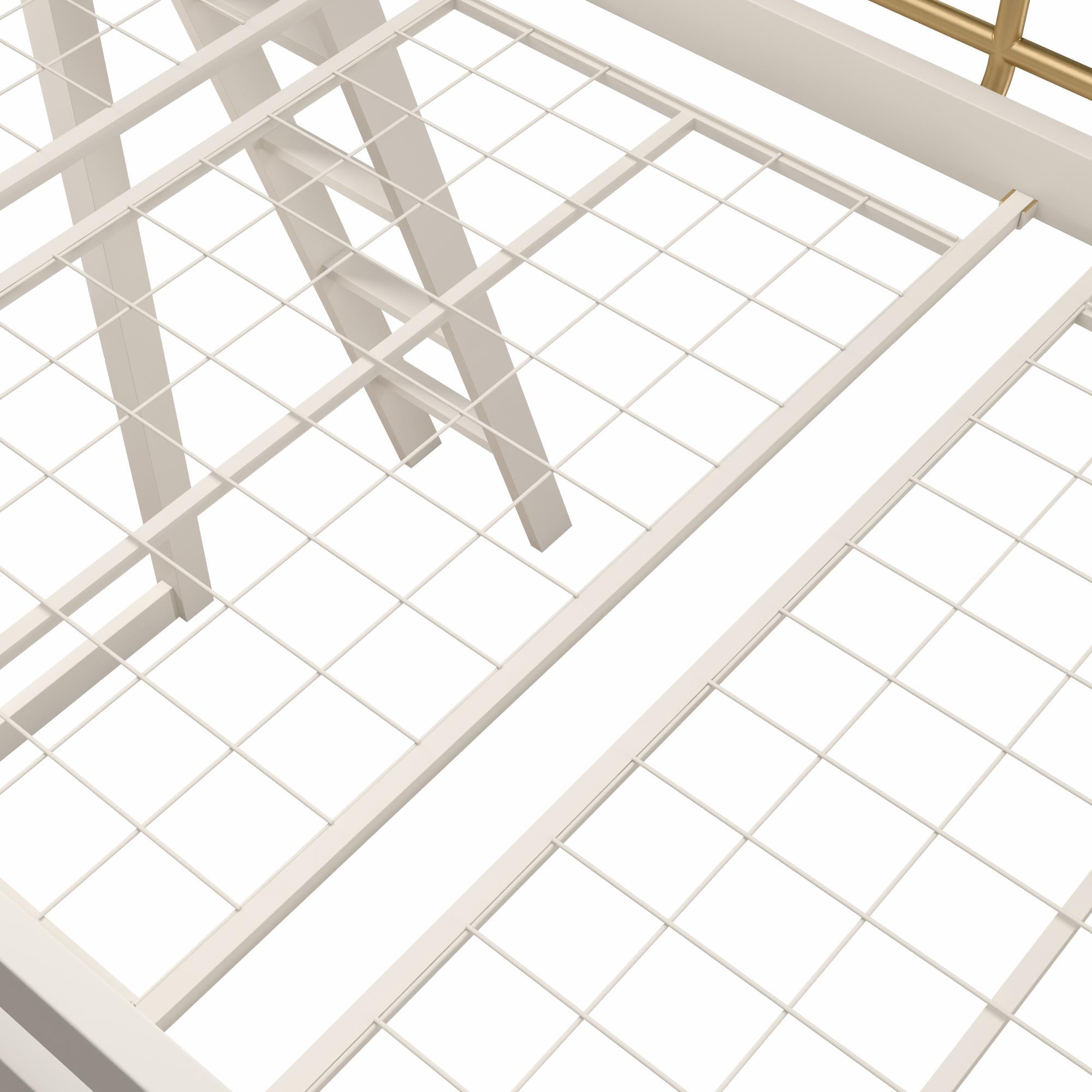 Max & Finn Haven Twin Metal Loft Bed, White & Gold Bars - White - Twin