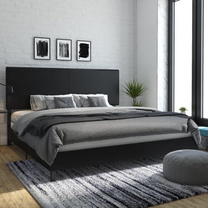DHP Janford Upholstered Bed Frame - Black Faux Leather - King