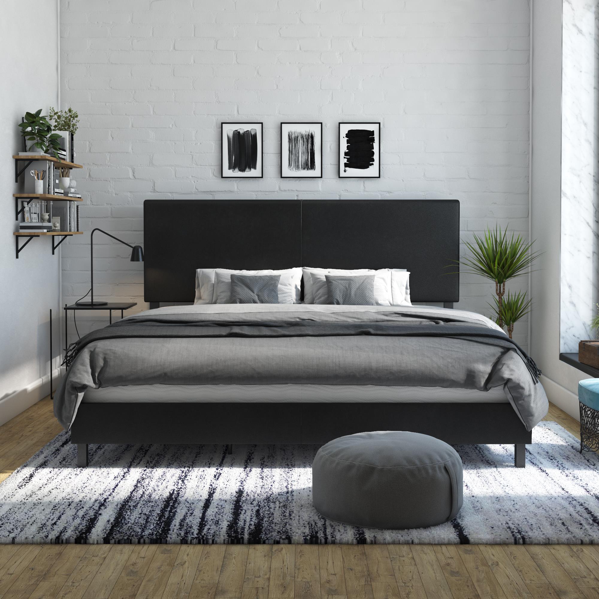 DHP Janford Upholstered Bed Frame - Black Faux Leather - King