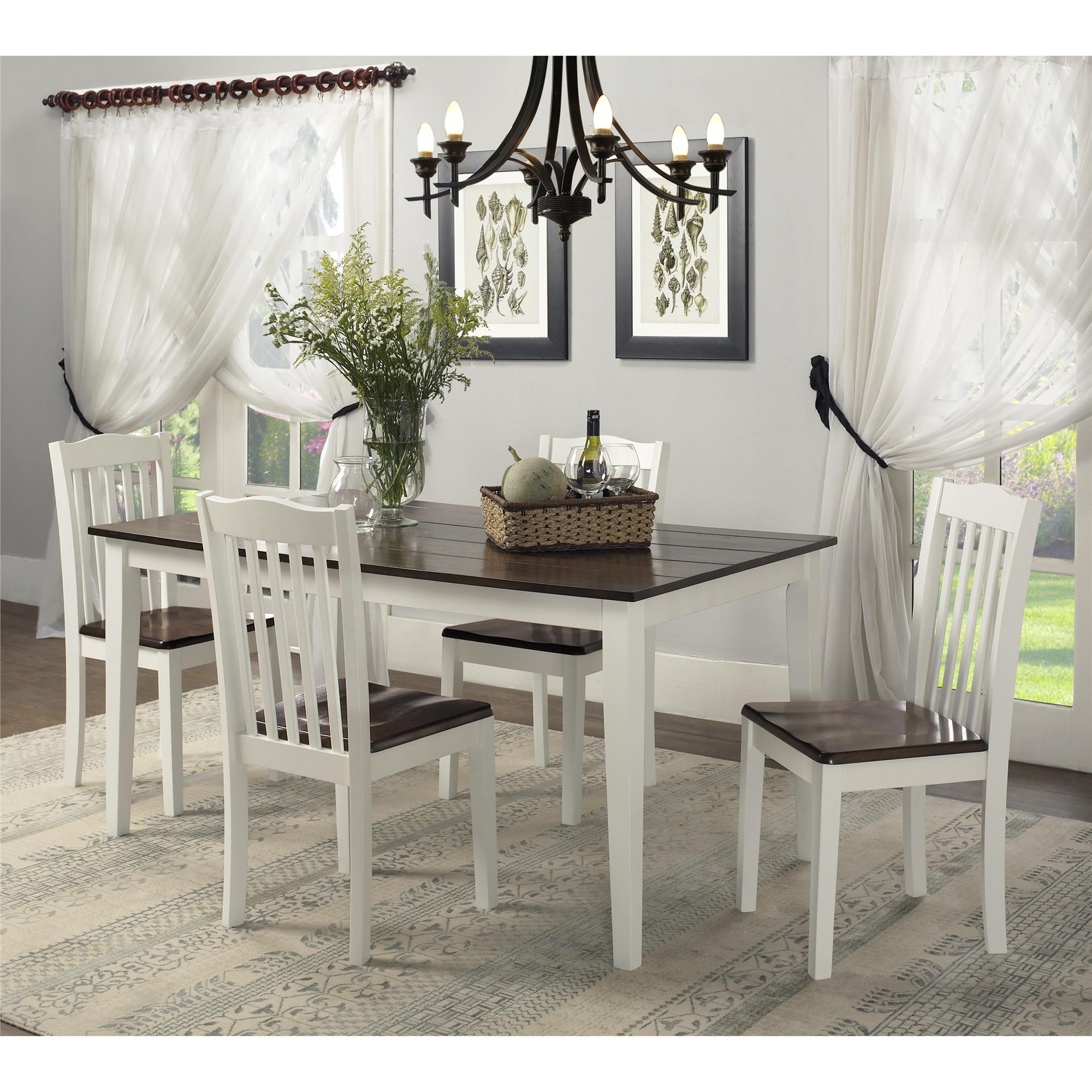 DHP Shiloh 5-Piece Dining Set - Dark Walnut/White