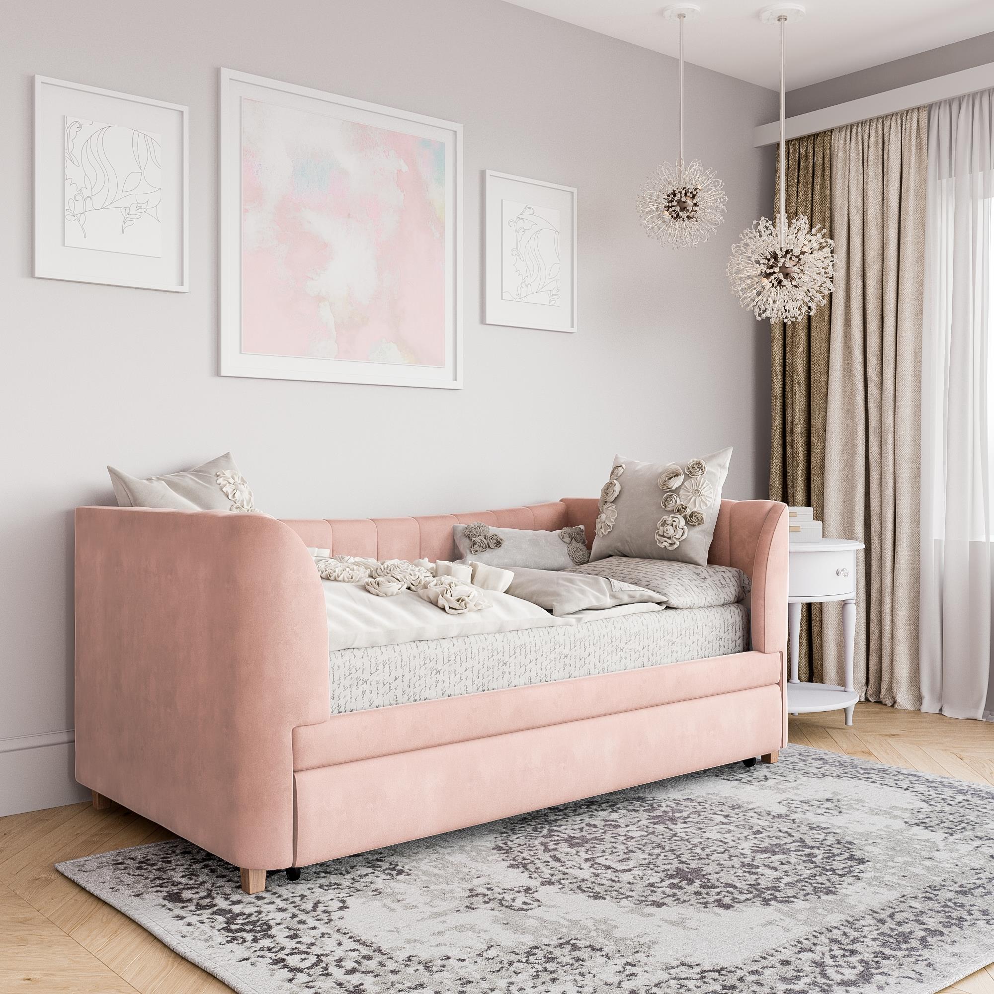Max & Finn Valentina Upholstered Daybed and Trundle - Pink - Twin