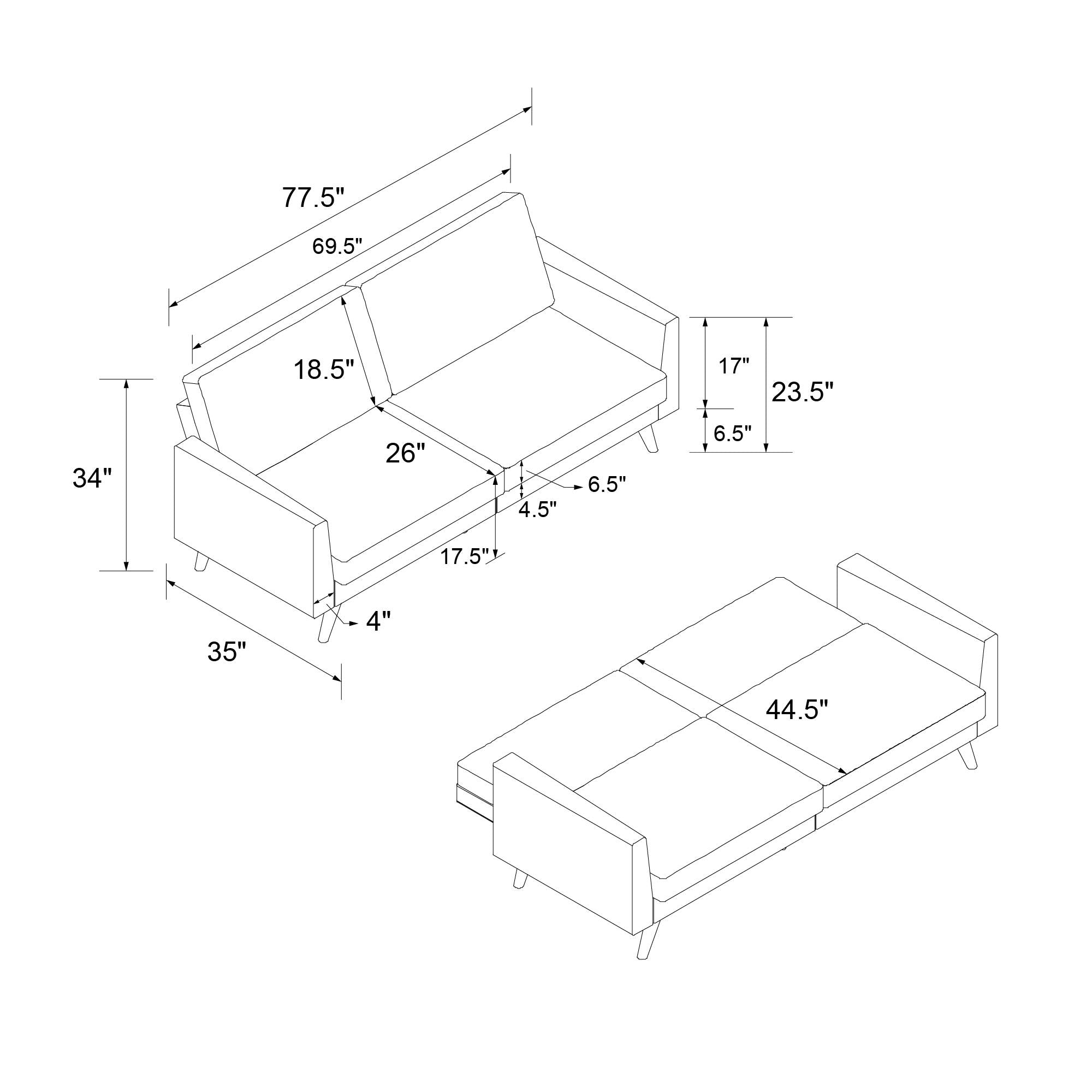 DHP Jules Futon Sofa Bed - Black