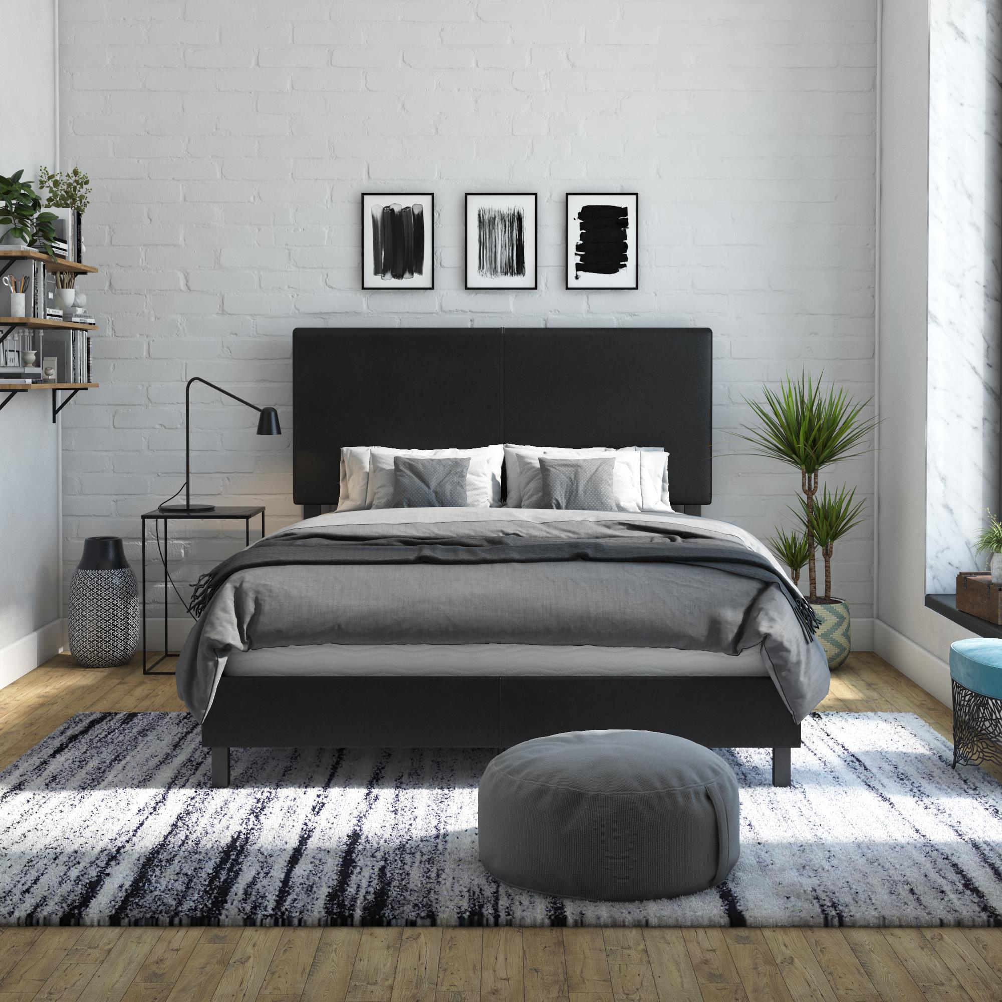 DHP Janford Upholstered Bed Frame - Black Faux Leather - Full