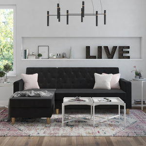 CosmoLiving Liberty Sectional Futon Sofa Bed with Storage - Black