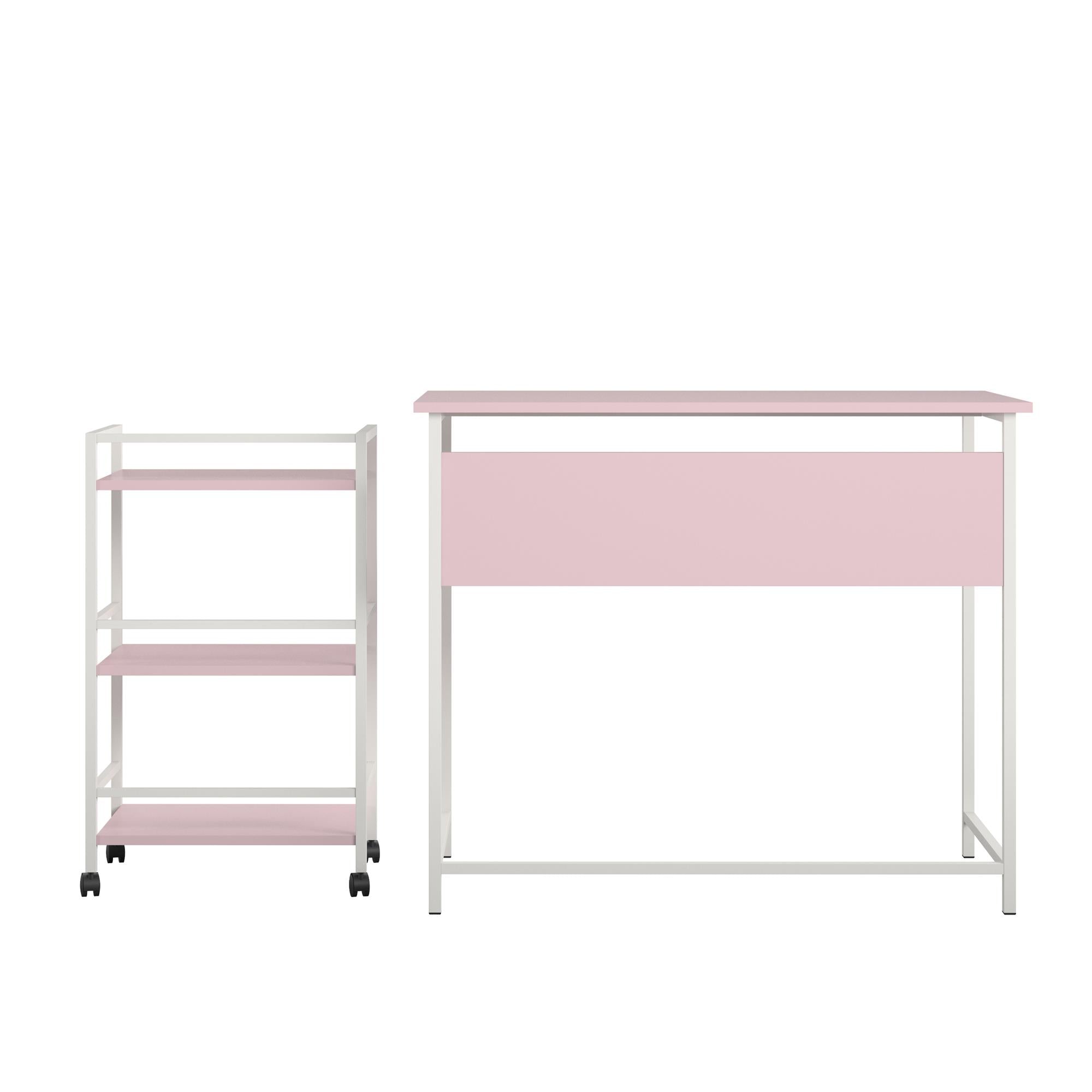 Ameriwood Home Baylor Desk with Rolling Cart - Light Pink