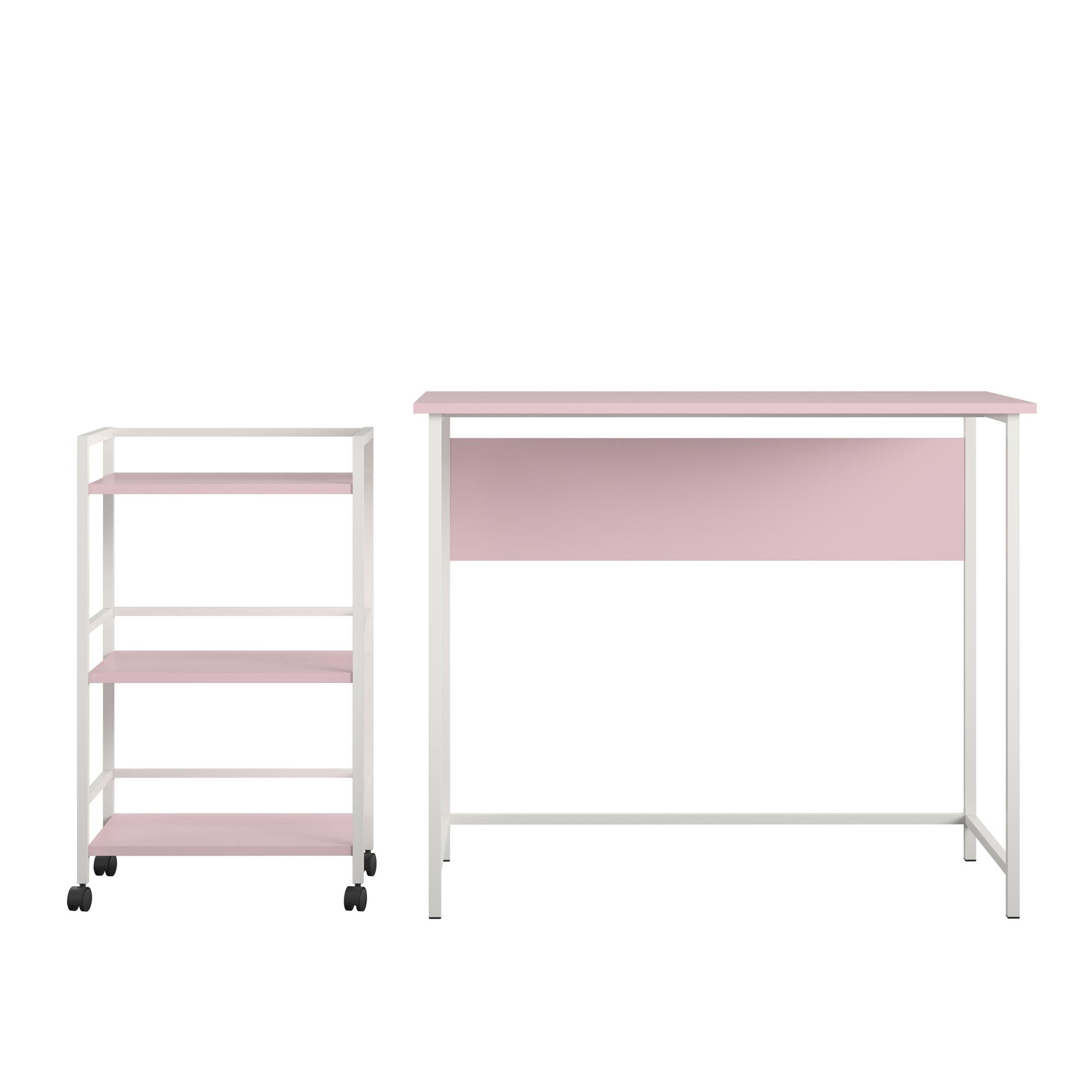 Ameriwood Home Baylor Desk with Rolling Cart - Light Pink