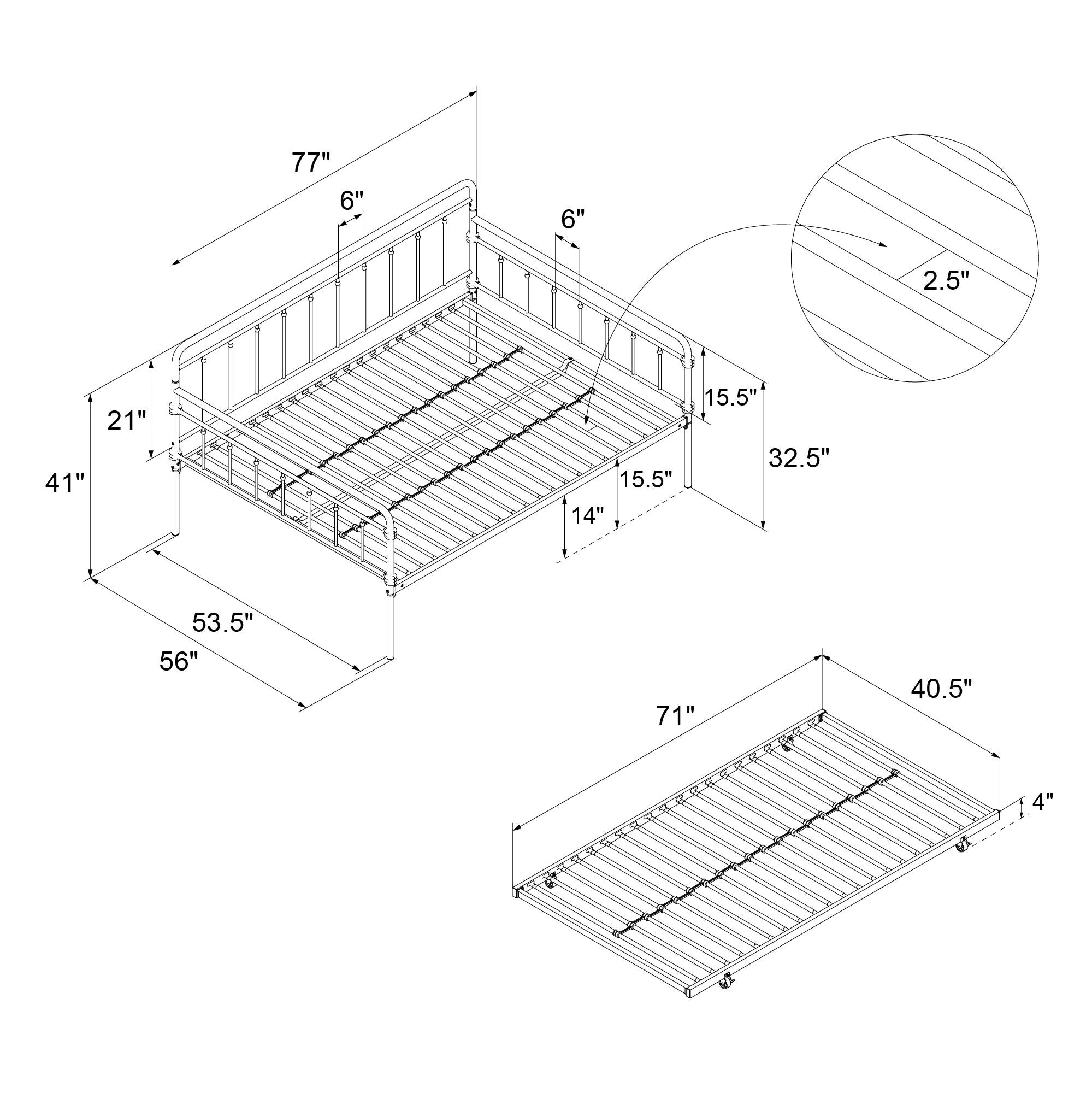 DHP Wallace Metal Daybed with Trundle - Black - Full-Over-Twin