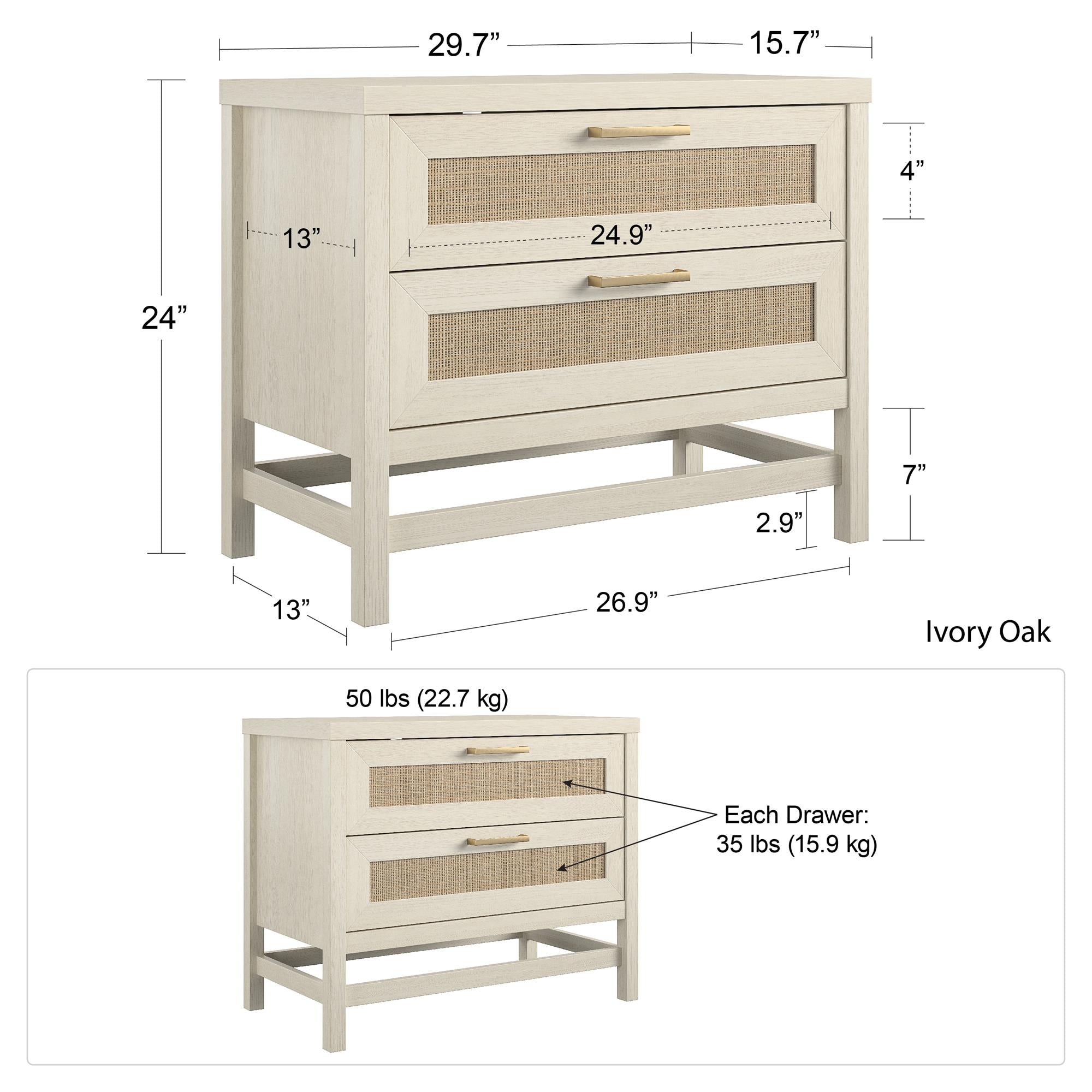 Ameriwood Home Lennon 2 Drawer Nightstand - Ivory Oak