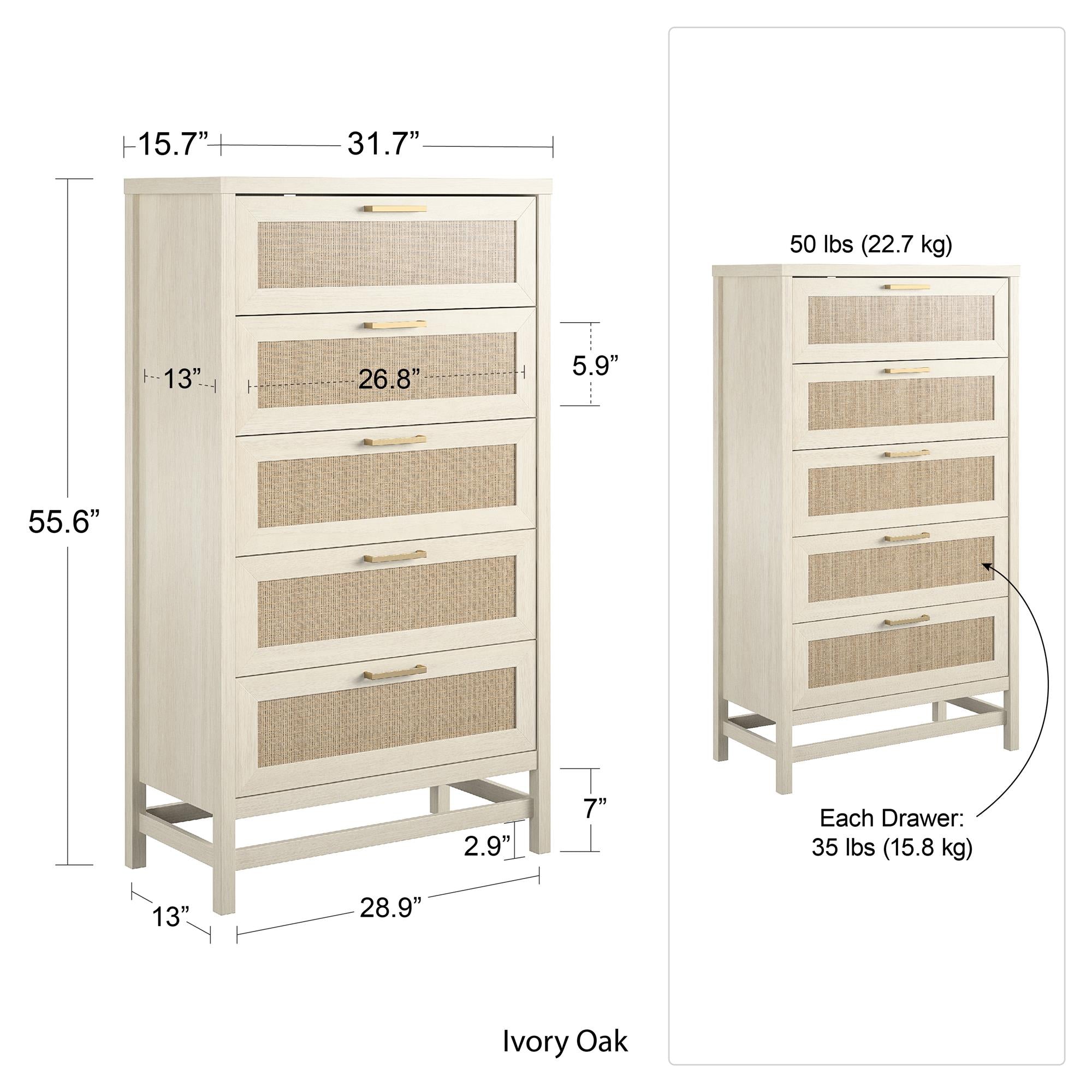 Ameriwood Home Lennon Tall 5 Drawer Dresser - Ivory Oak - 5 Drawer
