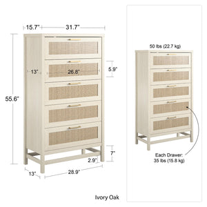 Ameriwood Home Lennon Tall 5 Drawer Dresser - Ivory Oak - 5 Drawer