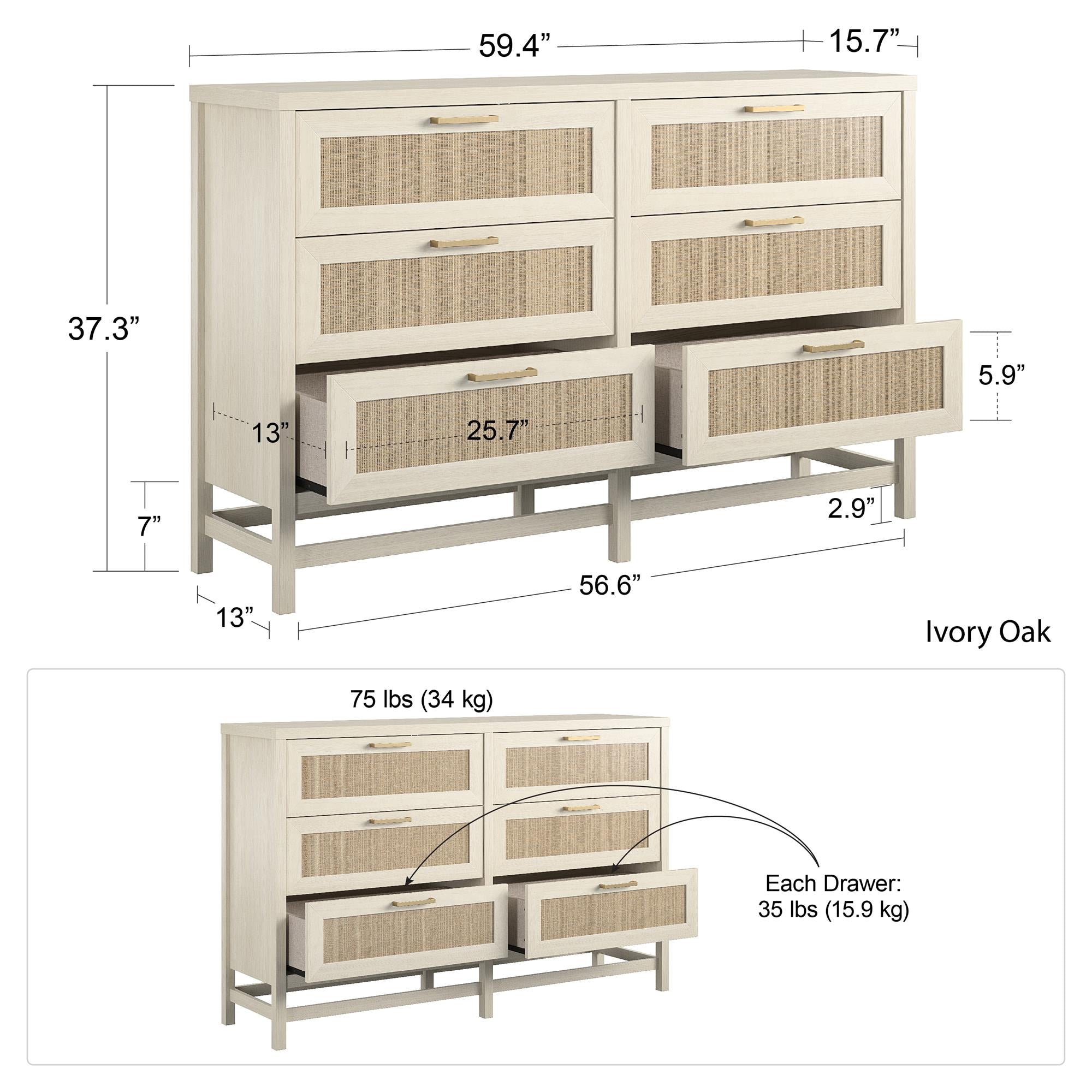 Ameriwood Home Lennon 6 Drawer Dresser - Ivory Oak - 6 Drawer
