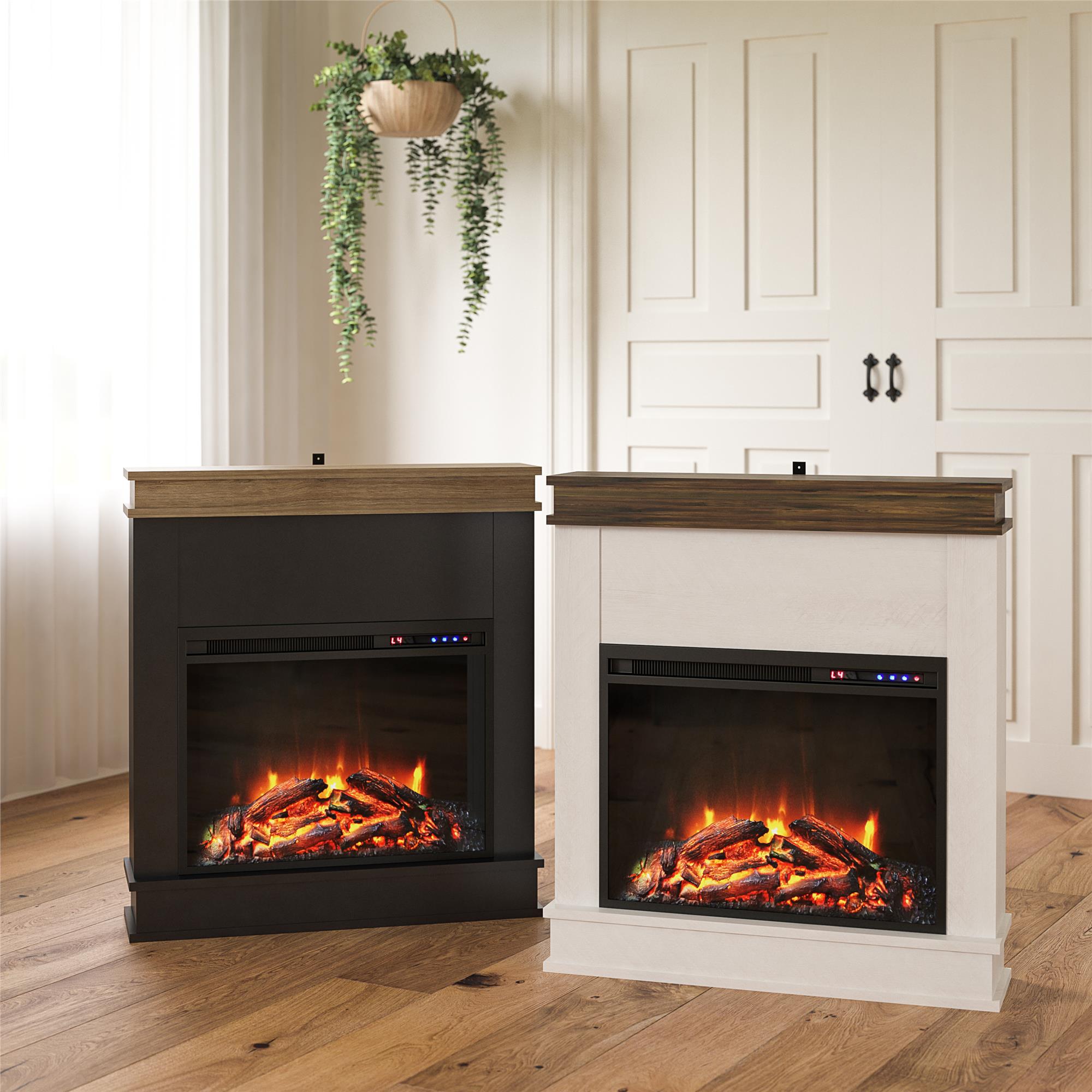 Ameriwood Home Mateo Electric Fireplace with Mantel and Touchscreen Display - Black