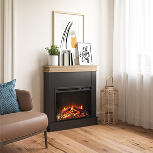Ameriwood Home Mateo Electric Fireplace with Mantel and Touchscreen Display - Black