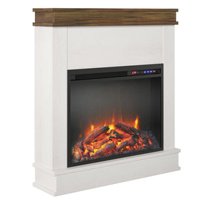 Ameriwood Home Mateo Electric Fireplace with Mantel and Touchscreen Display - Ivory Oak