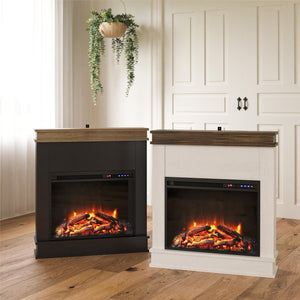 Ameriwood Home Mateo Electric Fireplace with Mantel and Touchscreen Display - Ivory Oak