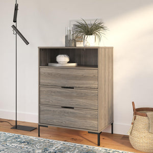 Ameriwood Home Rolland Tall 3-Drawer 1 Cubby Dresser - Weathered Oak
