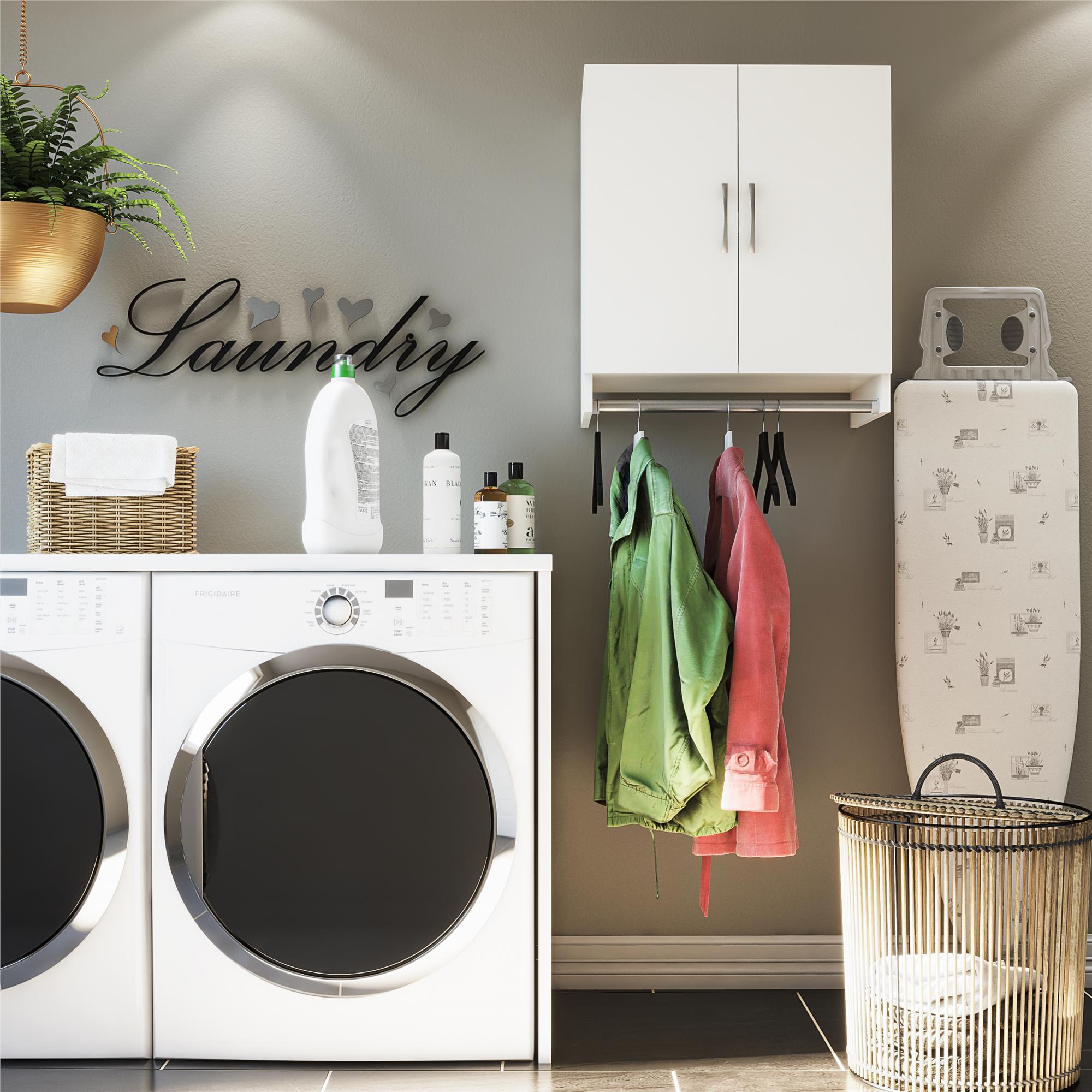 Systembuild Evolution Lory 2 Door Wall Cabinet with Hanging Rod - White