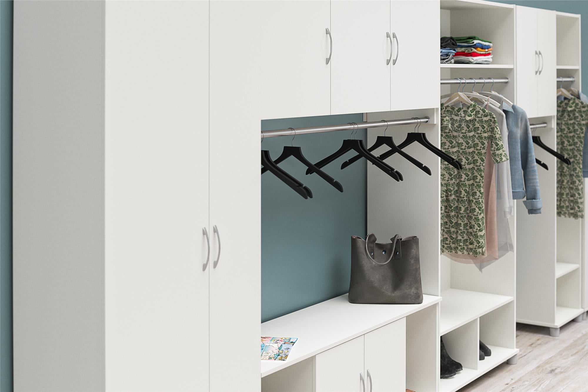 Systembuild Evolution Lory 3 Door Wall Cabinet with Hanging Rod - White
