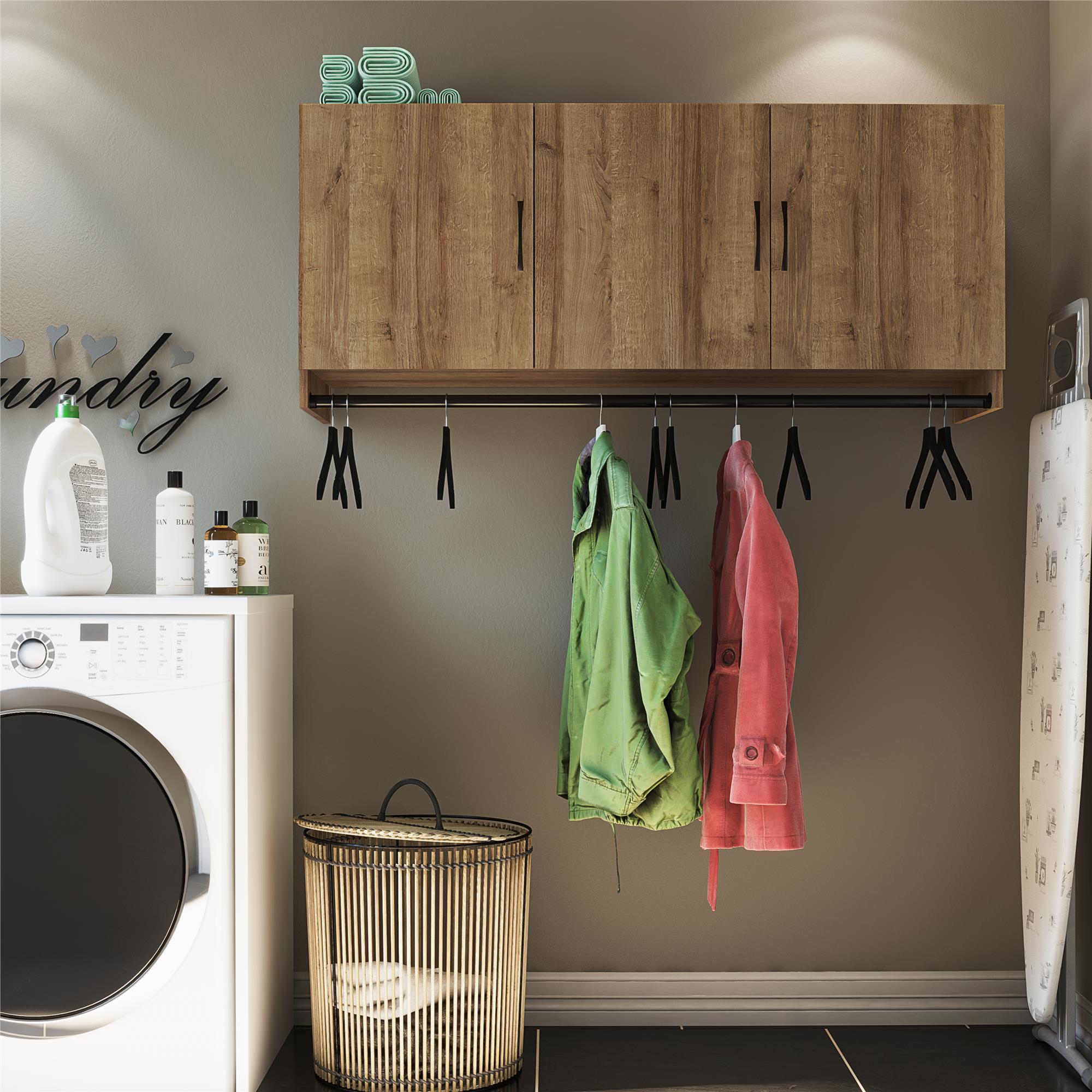 Systembuild Evolution Lory 3 Door Wall Cabinet with Hanging Rod - Natural
