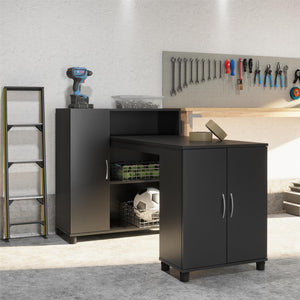 Systembuild Evolution Lory Hobby and Craft Desk with Storage Cabinet - Black
