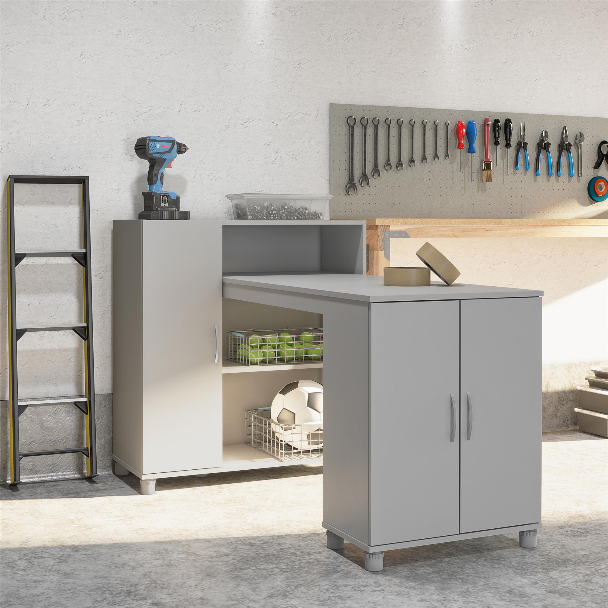 Systembuild Evolution Lory Hobby and Craft Desk with Storage Cabinet - Dove Gray