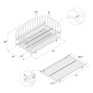 Novogratz Bushwick Metal Daybed & Trundle - Gray - Twin