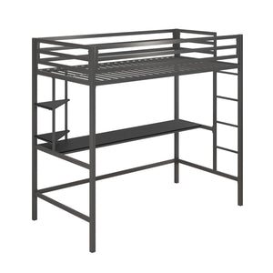 Novogratz Maxwell Metal Loft Bed with Desk & Shelves - Gray - Twin