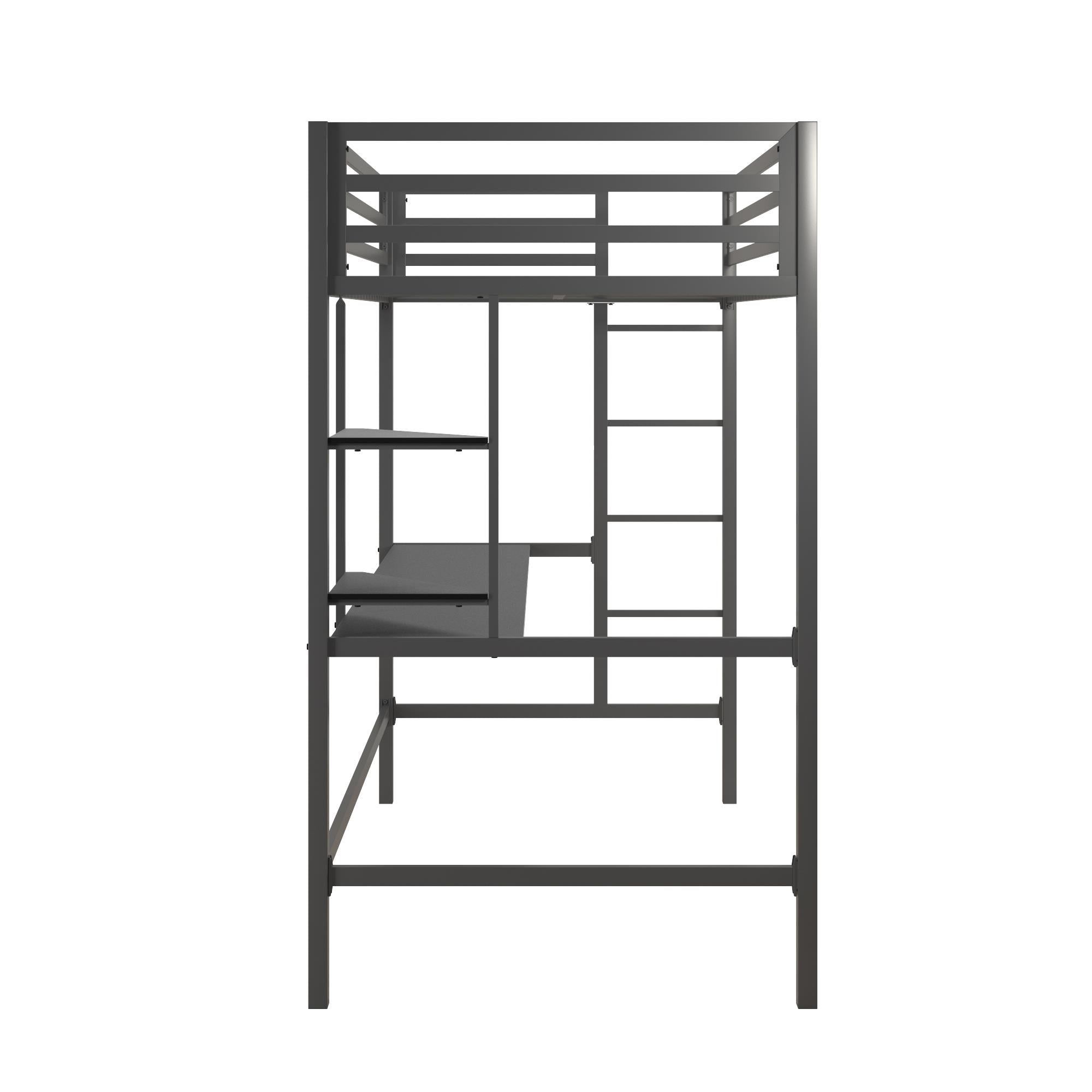 Novogratz Maxwell Metal Loft Bed with Desk & Shelves - Gray - Twin