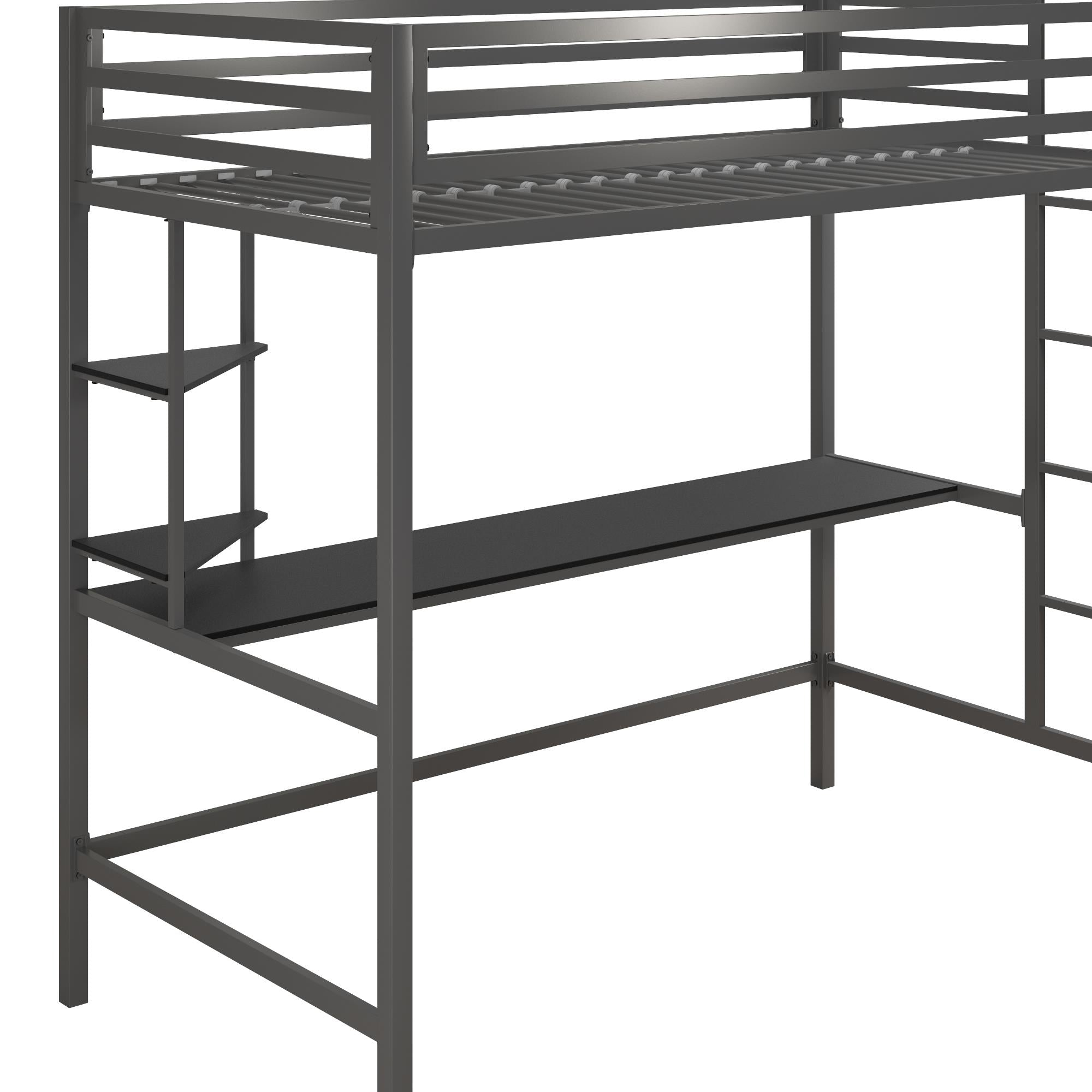 Novogratz Maxwell Metal Loft Bed with Desk & Shelves - Gray - Twin