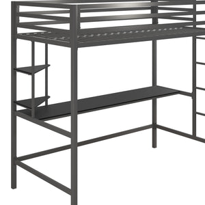 Novogratz Maxwell Metal Loft Bed with Desk & Shelves - Gray - Twin