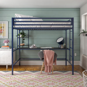 Novogratz Maxwell Metal Loft Bed with Desk & Shelves - Navy/Black - Twin