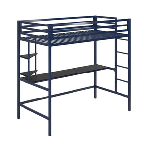 Novogratz Maxwell Metal Loft Bed with Desk & Shelves - Navy/Black - Twin