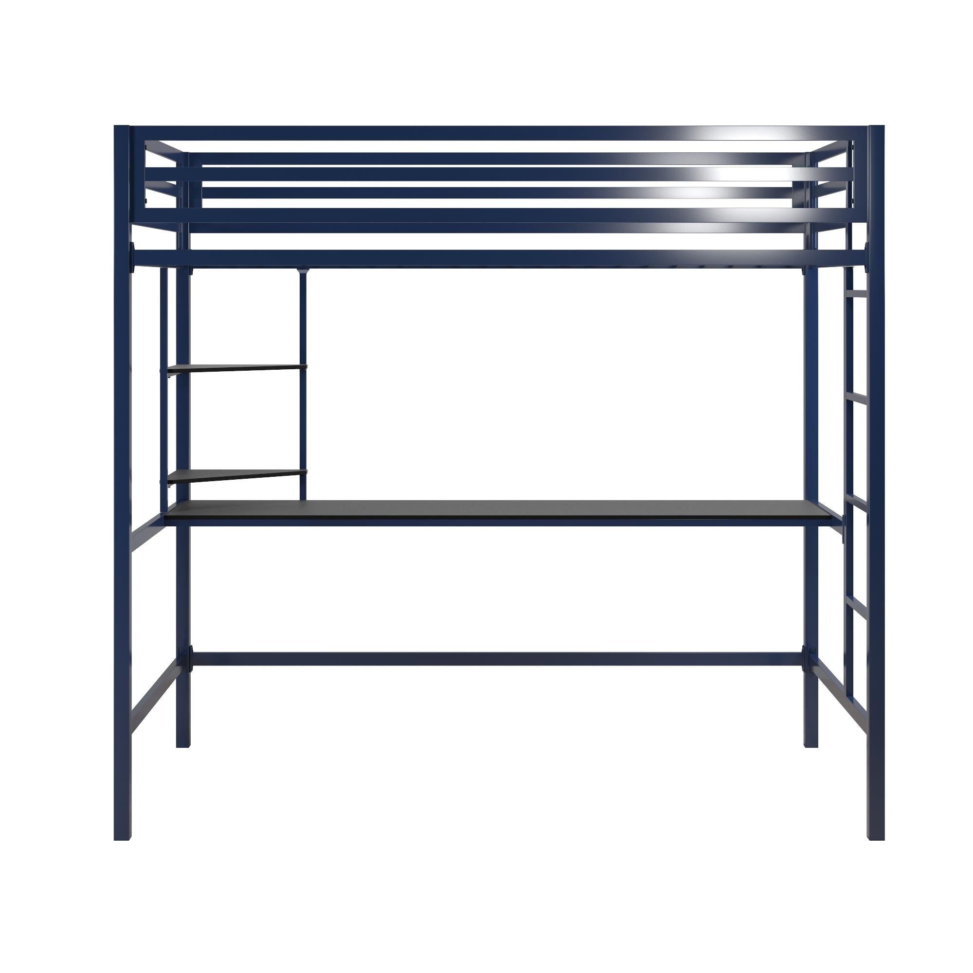 Novogratz Maxwell Metal Loft Bed with Desk & Shelves - Navy/Black - Twin