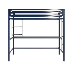 Novogratz Maxwell Metal Loft Bed with Desk & Shelves - Navy/Black - Twin