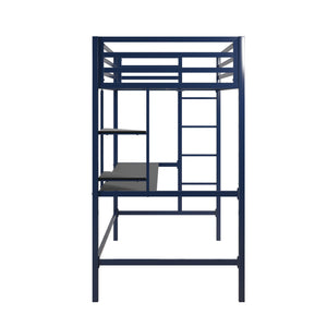 Novogratz Maxwell Metal Loft Bed with Desk & Shelves - Navy/Black - Twin