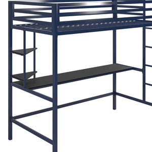 Novogratz Maxwell Metal Loft Bed with Desk & Shelves - Navy/Black - Twin