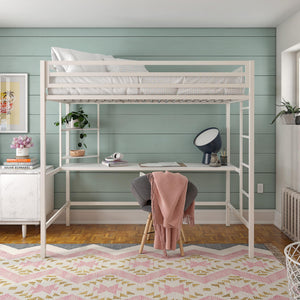 Novogratz Maxwell Metal Loft Bed with Desk & Shelves - White - Twin