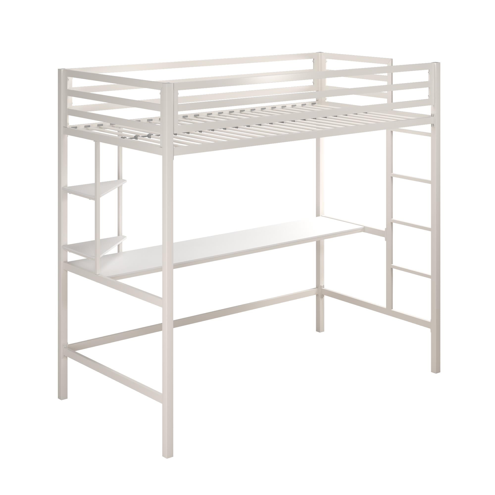 Novogratz Maxwell Metal Loft Bed with Desk & Shelves - White - Twin