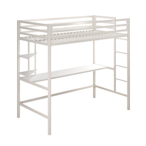 Novogratz Maxwell Metal Loft Bed with Desk & Shelves - White - Twin