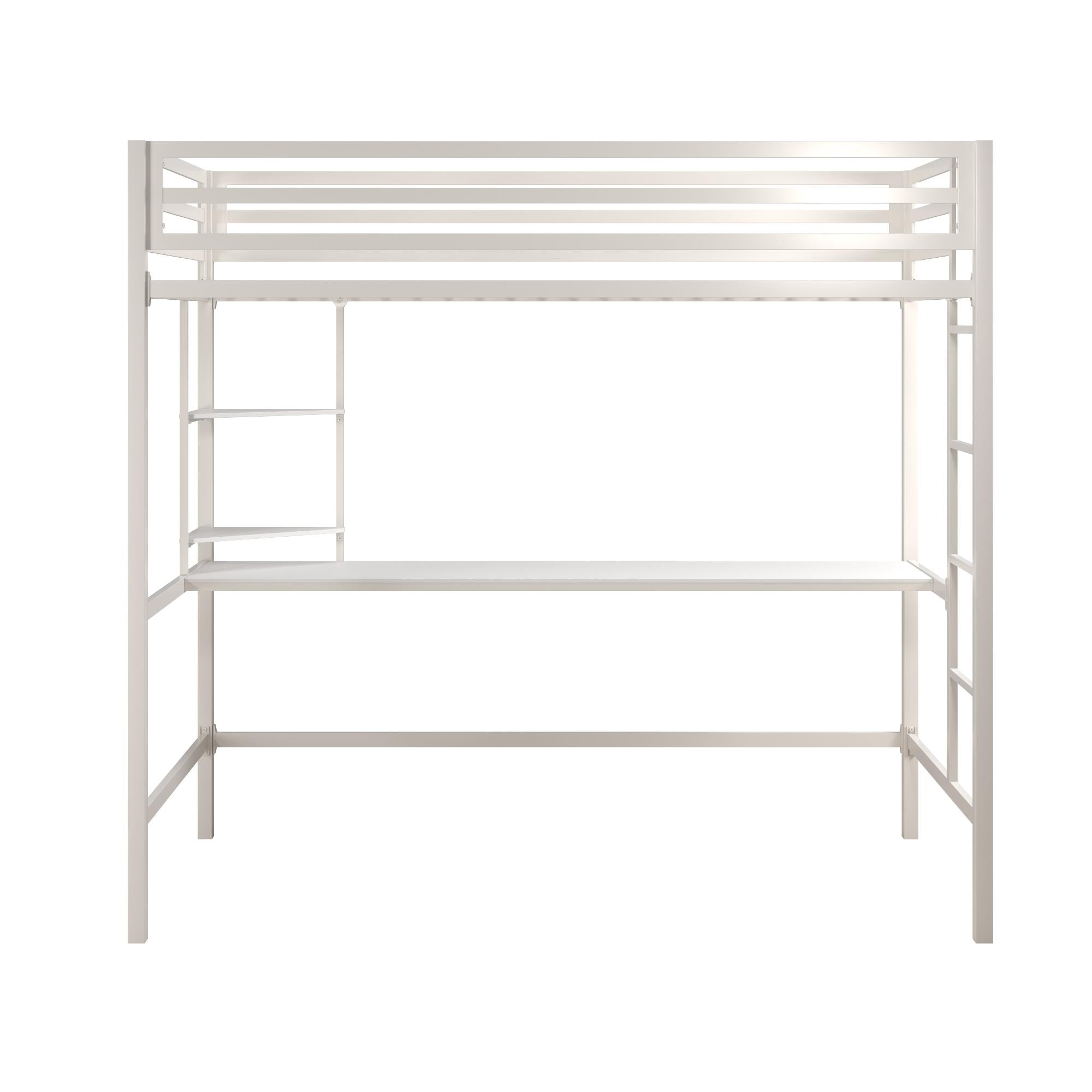 Novogratz Maxwell Metal Loft Bed with Desk & Shelves - White - Twin